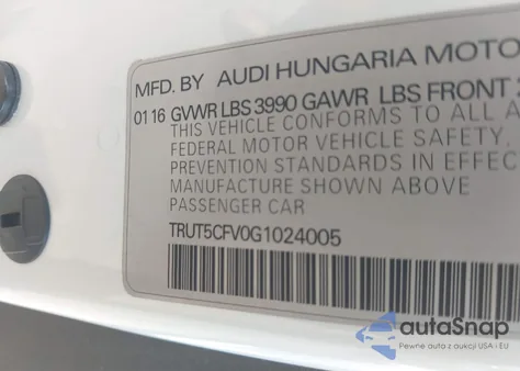 2016 Audi Tt 2.0T из США, поврежденный, VIN TRUT5CFV0G1024005